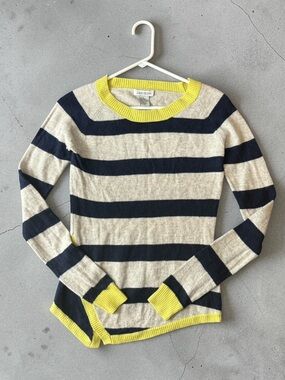Jamison Wool Cashmere Striped Sweater Asymmetrical Hem Preppy Designer Knit S